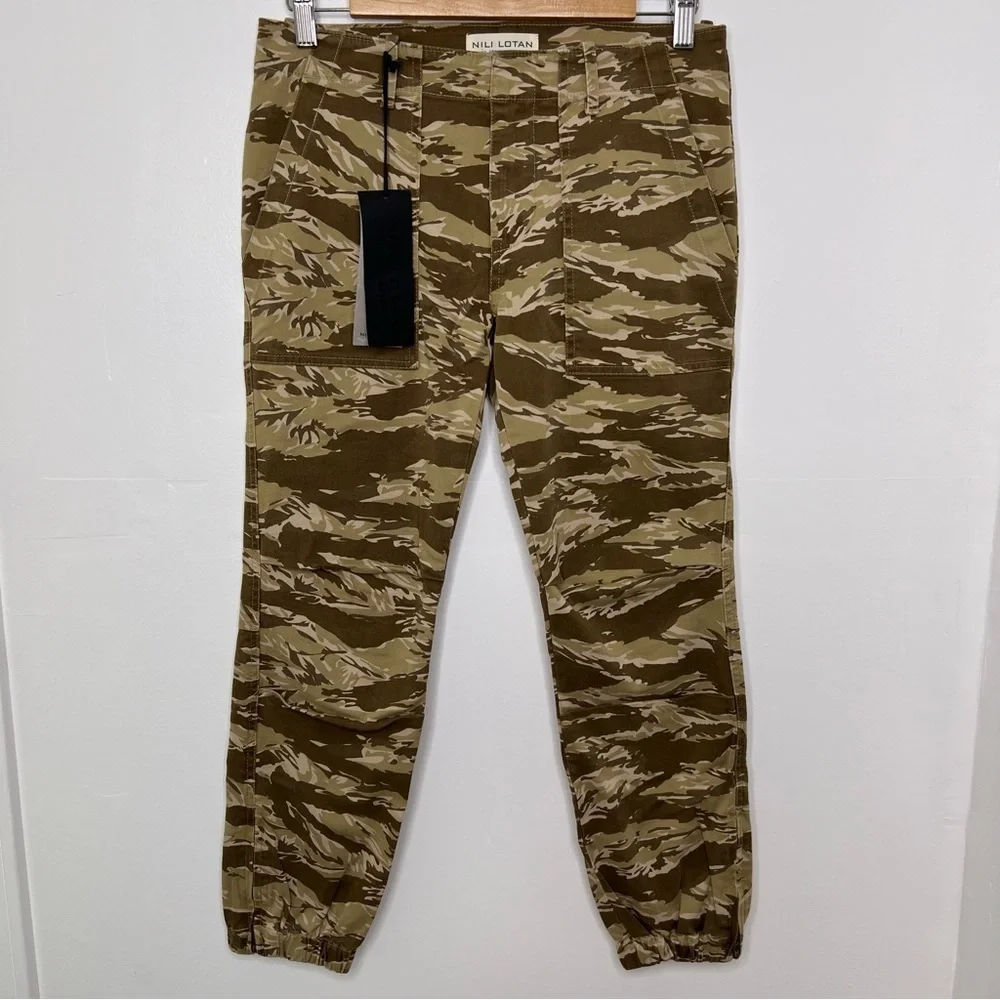 NILI LOTAN NWT Khaki Tiger Camo Cropped French Military Pants